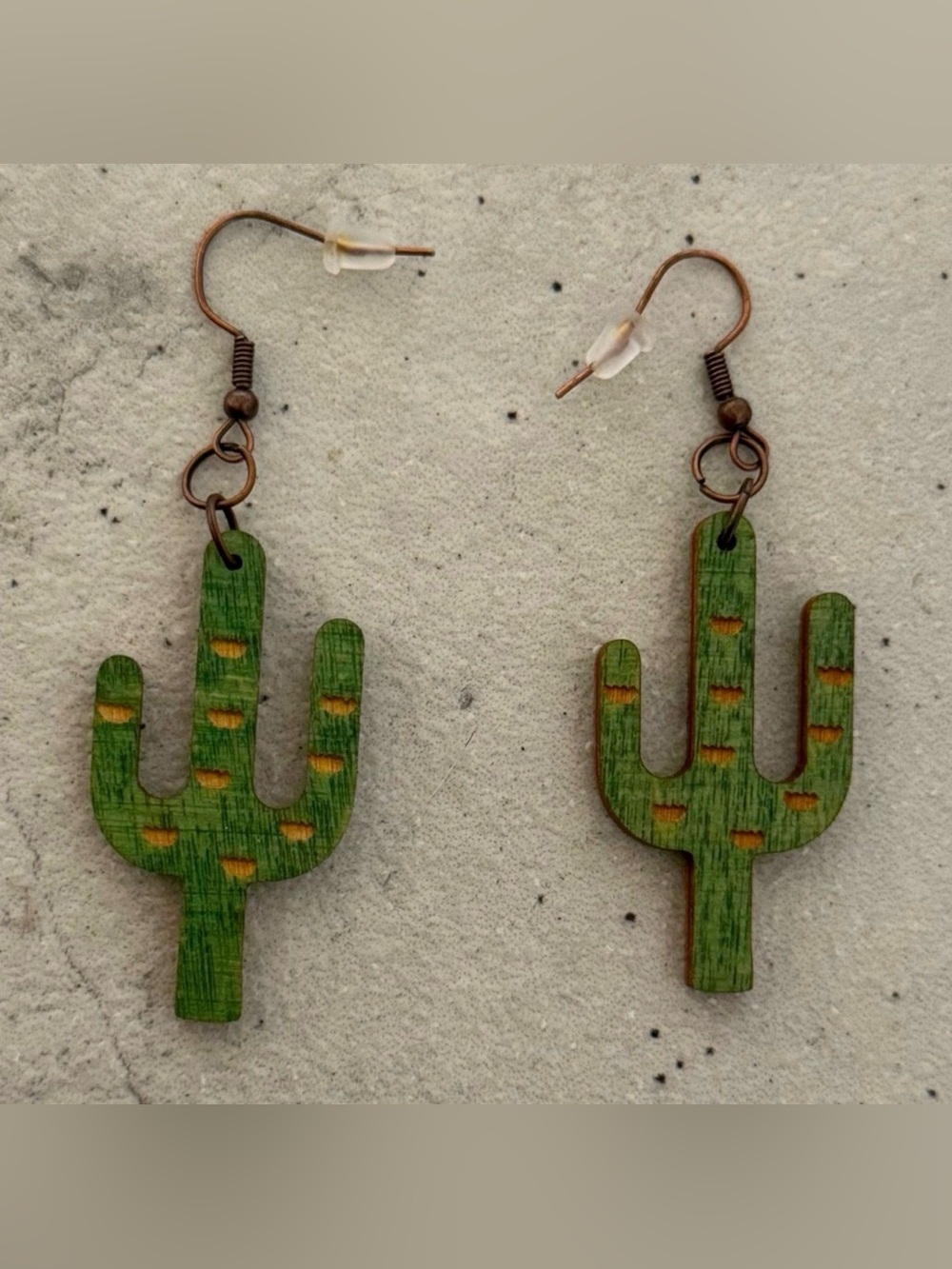 Cactus Shaped Green and Natural Wood Earrings Classic Advents An Idaho Creation